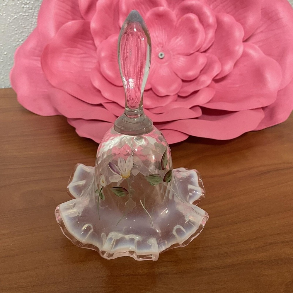 Vintage FENTON Glass Ruffled Floral Bell Hand Painted‎ Signed